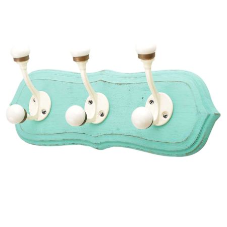 Sea Green Cream Double Loop Ceramic Iron Wooden Hooks